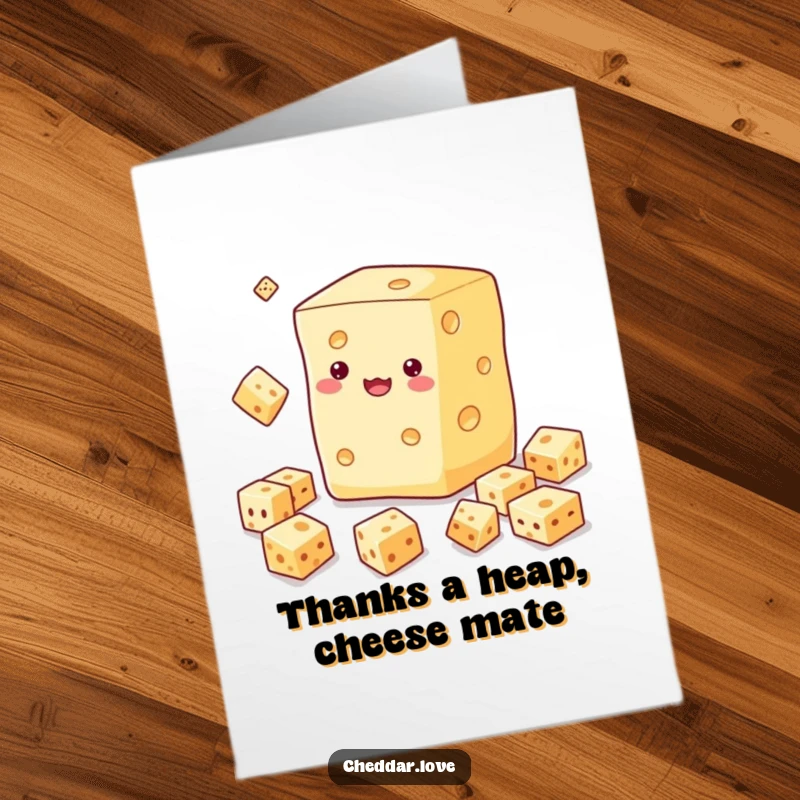 Funny Free Printable Thank You Card of a cheese block juggling small cubes, great for DIY appreciation.