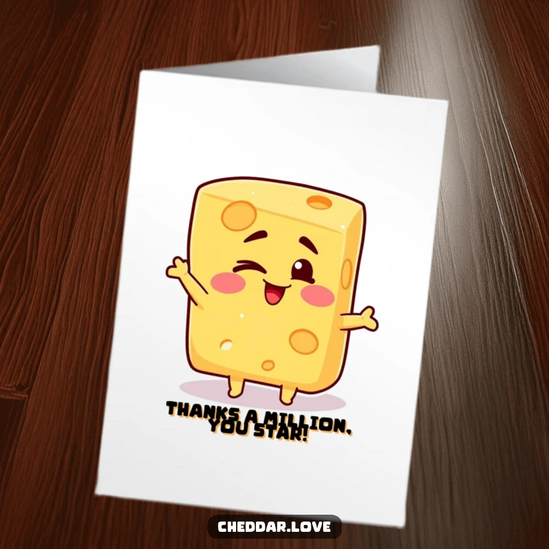 Funny Free Printable Thank You Card: A block of cheese strikes a silly pose and gives a cheerful wink of thanks.