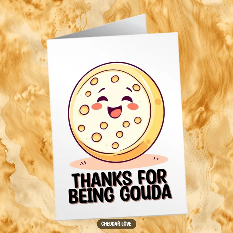 Funny Free Printable Thank You Card: A cheerful cheese wheel rolls downhill, radiating happiness.