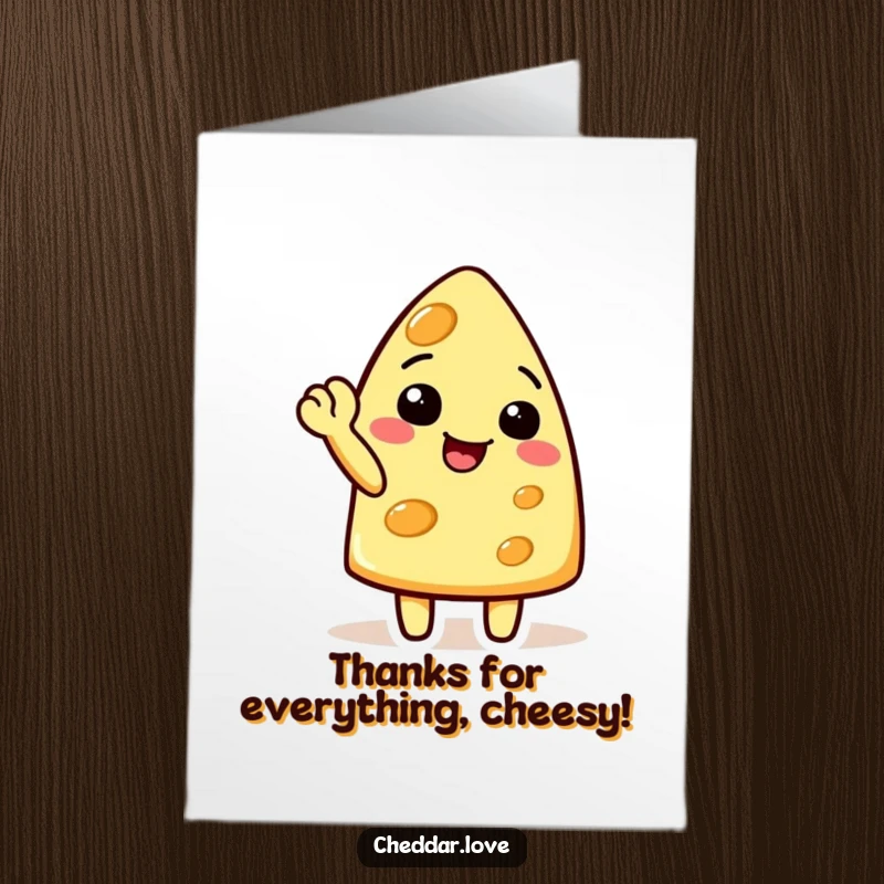 Funny Free Printable Thank You Card: Cheesy character waving cheerfully with a lifted corner, conveying sincere thanks.