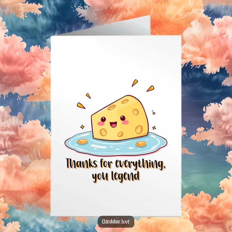 Funny Free Printable Thank You Card: Cheesy wedge comically diving into a pool of glee, expressing thanks.