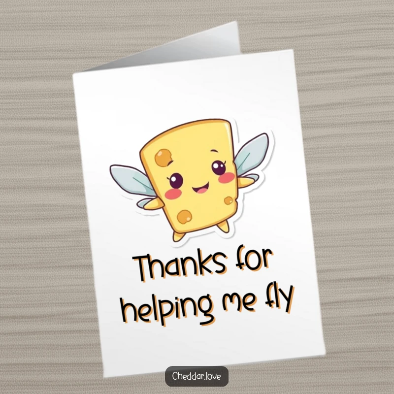 Funny Free Printable Thank You Card: Cheesy character with cracker wings awkwardly flying, expressing thanks.