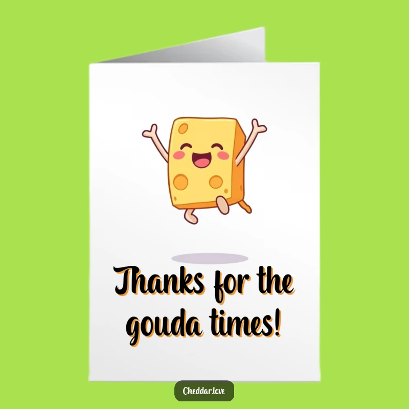 Free Printable Thank You Card: Joyful Cheese Block Leaping Funny Downloadable Note