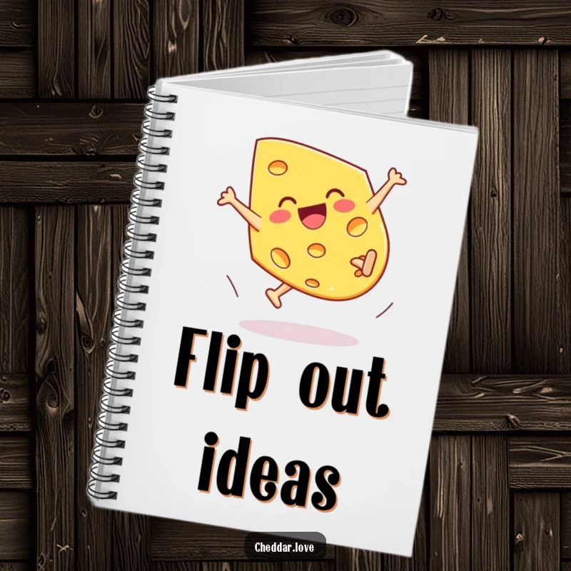Funny Cheddar Cheese Notebook, a piece doing a cartwheel with joyful abandon, for capturing energetic ideas.