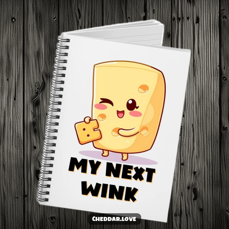 Funny notebook with a winking cheese wedge holding a cracker, great for jotting down witty thoughts and ideas.