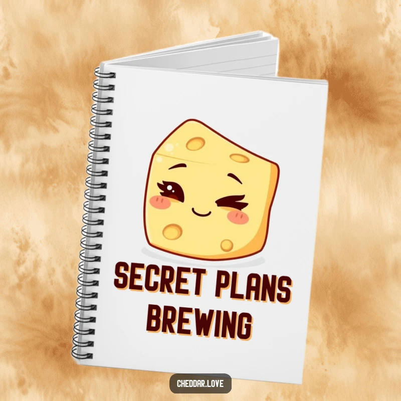 Funny Notebook cover featuring a mischievous piece of cheese winking, perfect for jotting down clever thoughts.