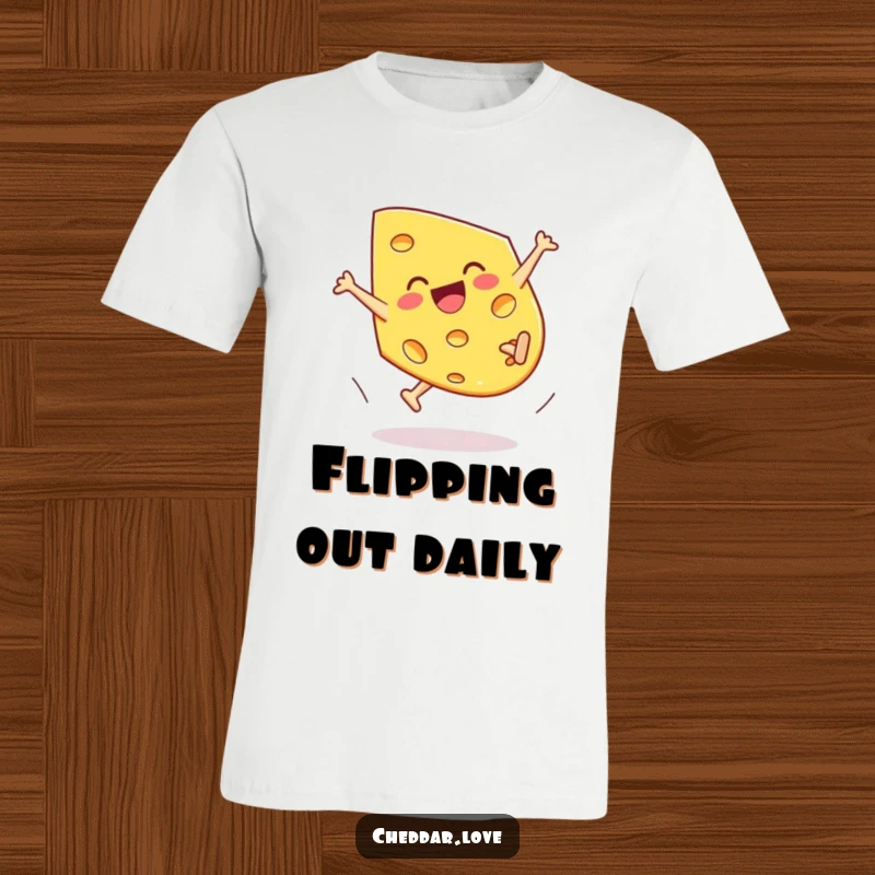 Funny Cheddar Cheese T-Shirt, a piece performing a cartwheel with unrestrained joy, full of motion.