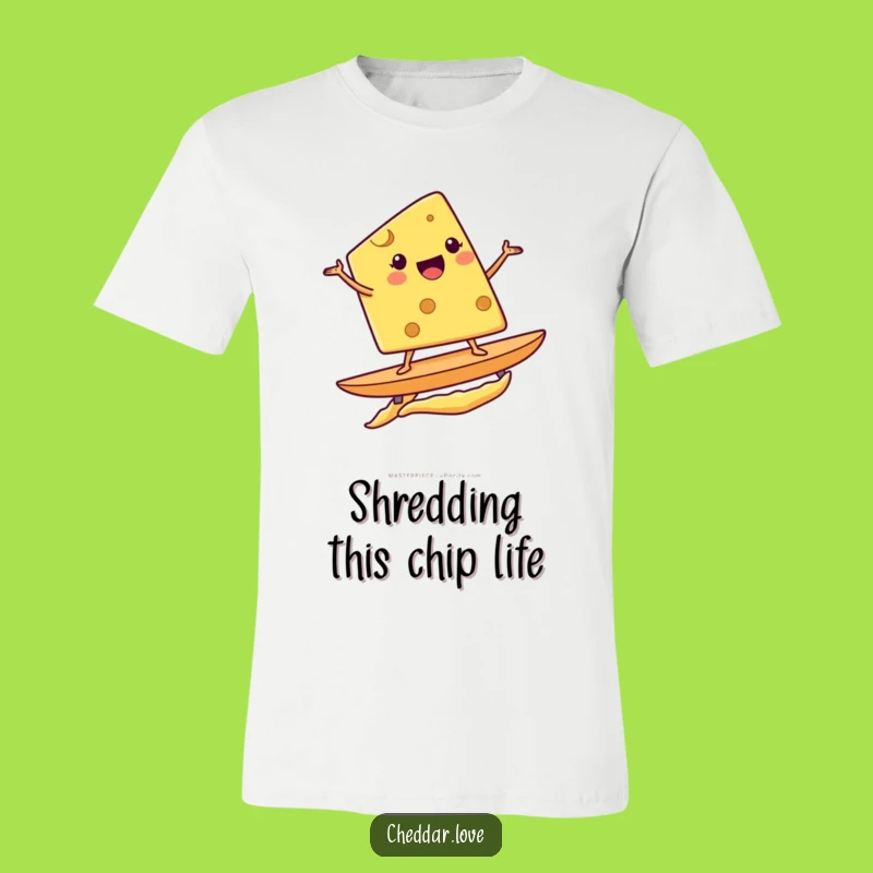 Funny Cheese Wedge Surfing T-Shirt - Epic Potato Chip Adventure, Great Gift