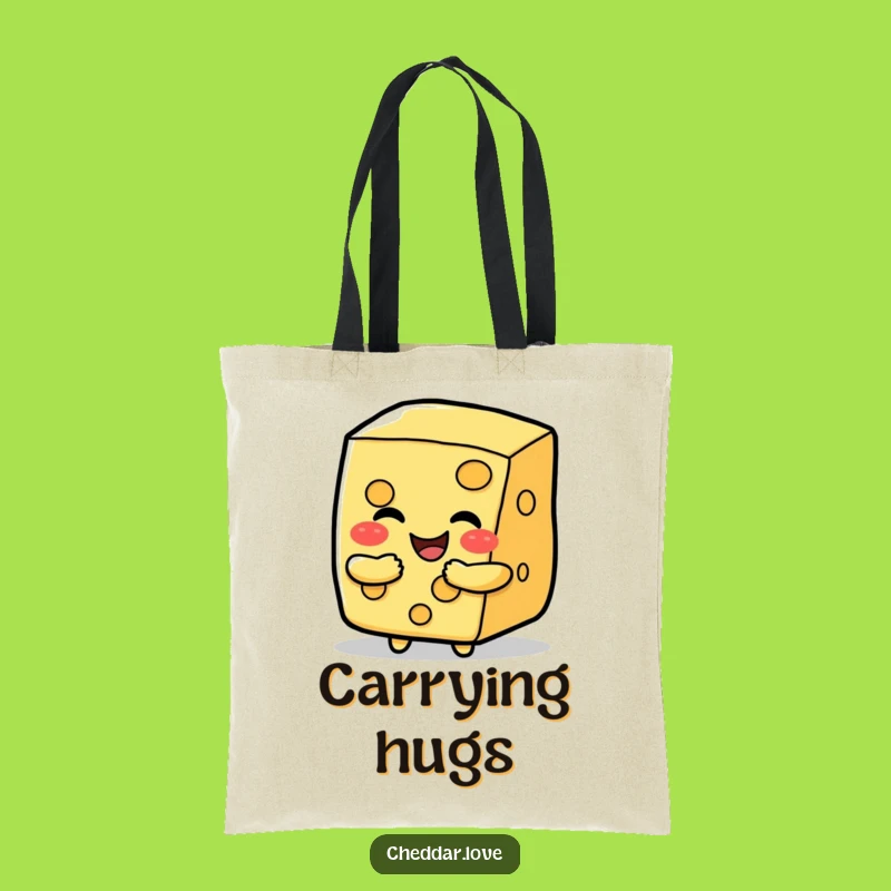 Funny Happy Cheese Slice Hug Tote Bag, Eco-Friendly Humorous Gift