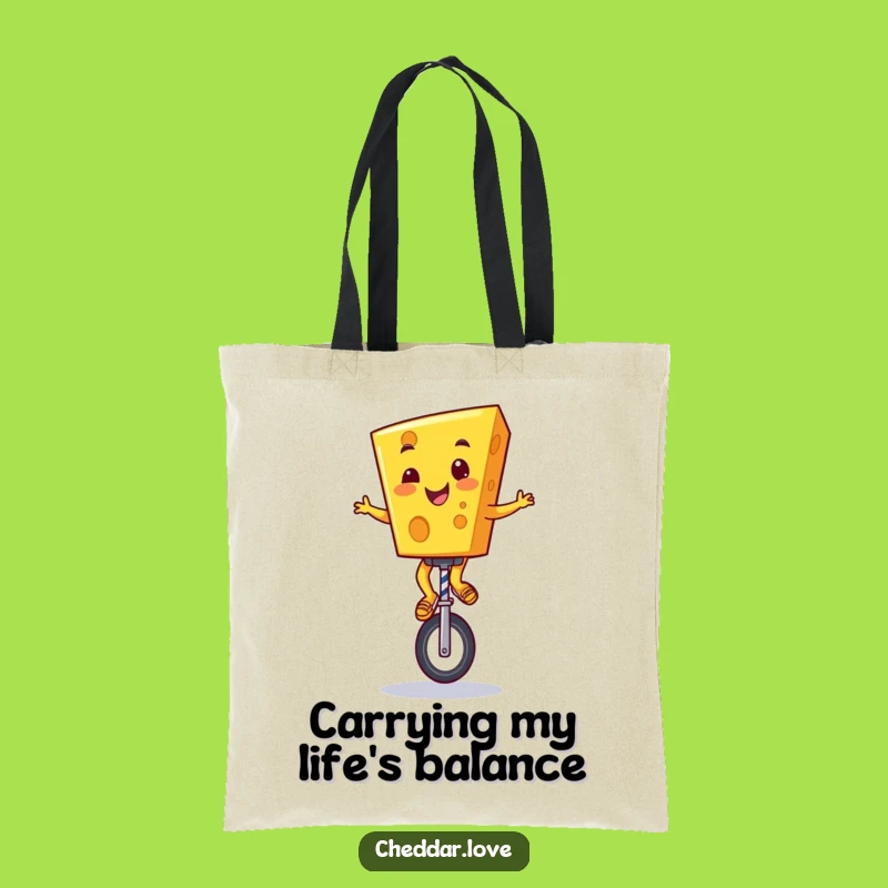 Funny Cheddar Cheese Unicyclist Tote Bag: Spacious & Hilarious Cartoon Cheese Carryall