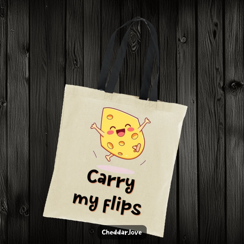 Funny Cheddar Cheese Tote Bag, a piece doing a cartwheel with joyful abandon, perfect for stylish errands.