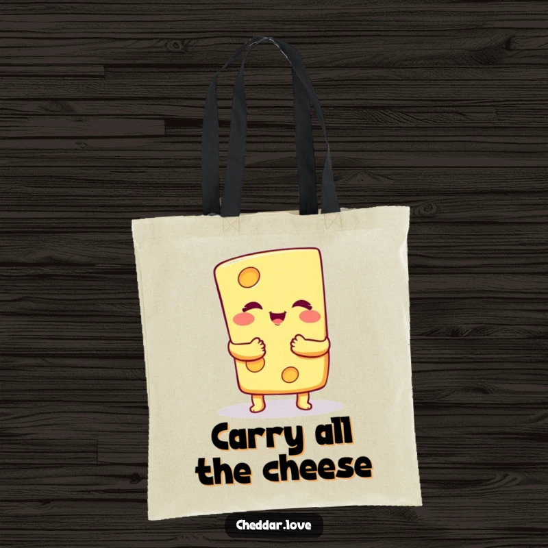 Funny Tote Bag: A cheerful cheese slice offers a warm, friendly, cheesy hug, perfect for carrying groceries or daily items.