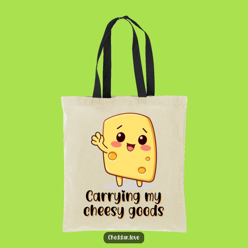 Funny Waving Cheese Wedge Tote Bag: Whimsical Carry-All for Groceries and Good Times
